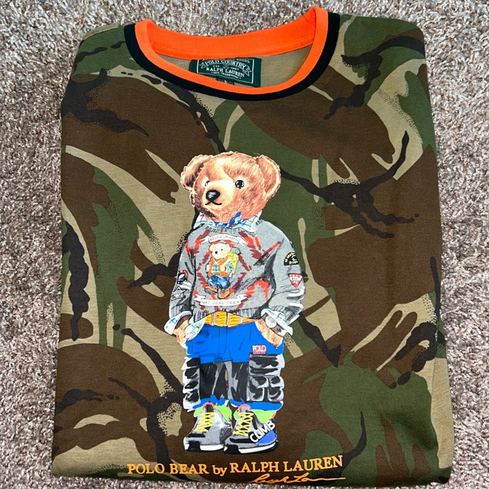 Men’s large Polo Bear by Ralph Lauren Camo print lightweight sweatshirt.